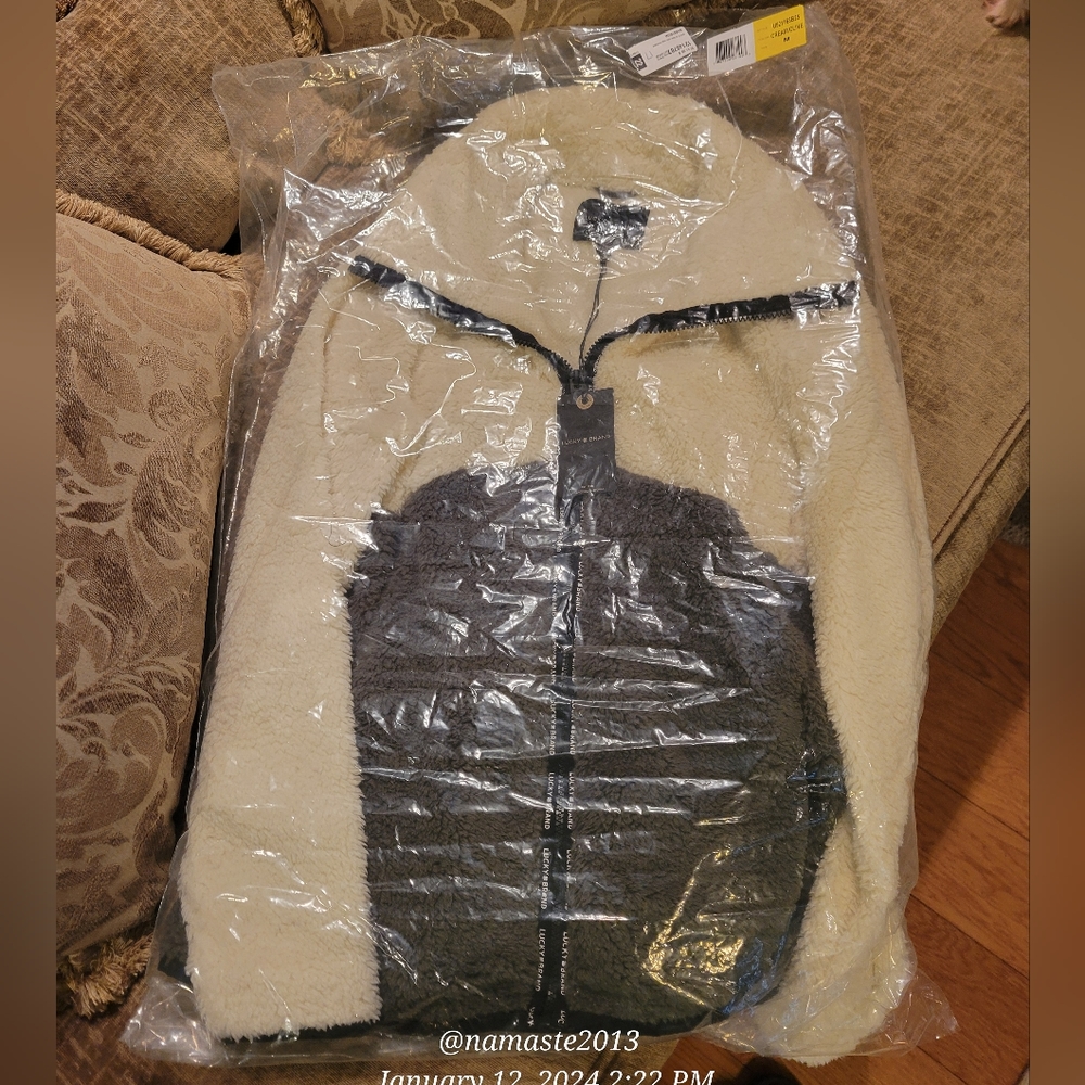 Lucky Brand Women's Faux Shearling Colorblock Jacket with Stand Collar #692 - Picture 6 of 9